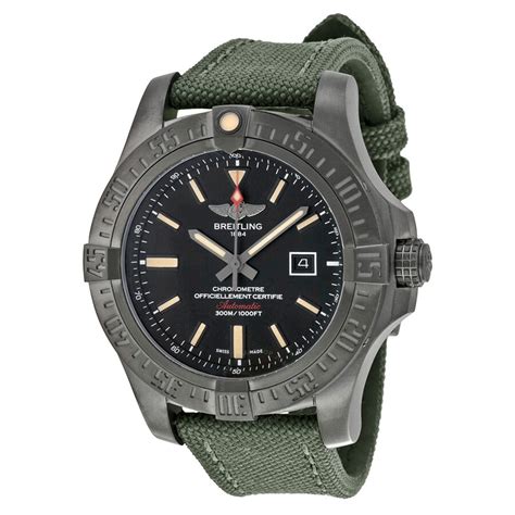 Breitling Avenger Blackbird Automatic Black Dial Green Canvas 